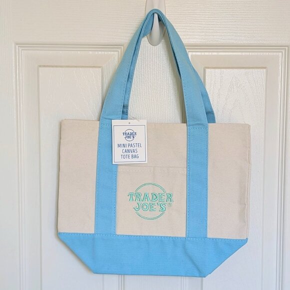 NWT LIMITED RELEASE Trader Joe's Pastel Blue Mini Canvas Tote Bag 🛍️ - Picture 1 of 4